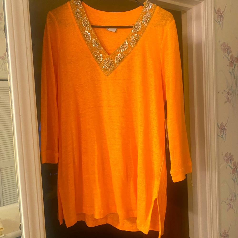 Chico’s Orange Silver Embellished Tunic